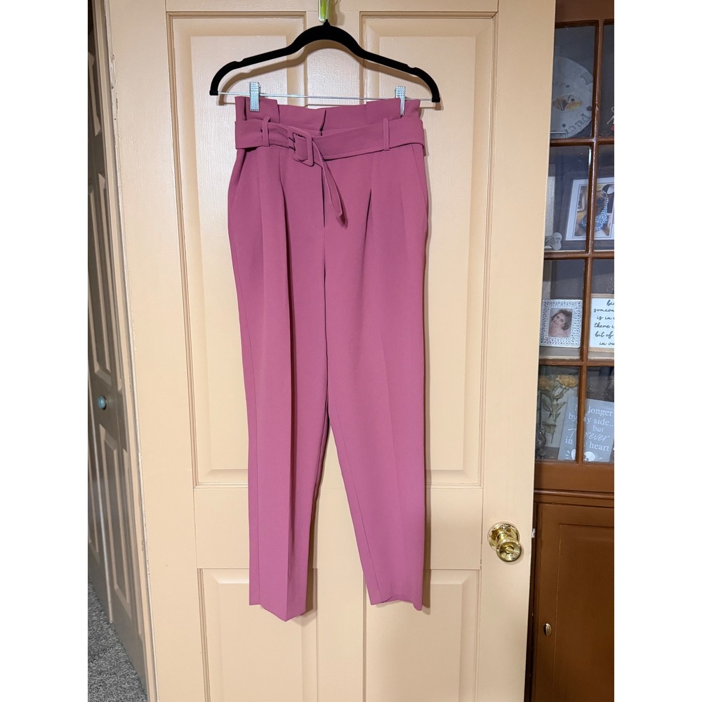 Topshop Pink High Waisted Belted Tapered Trousers Pants Size US 4 NEW